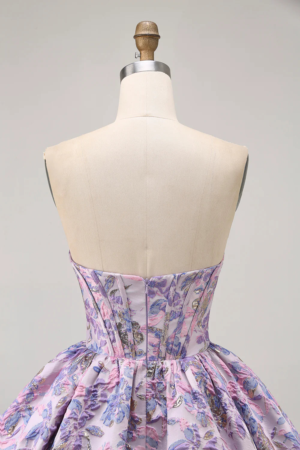 Elegant Purple Strapless Floral Brocade A Line Corset Zipper Back Short Homecoming Dress