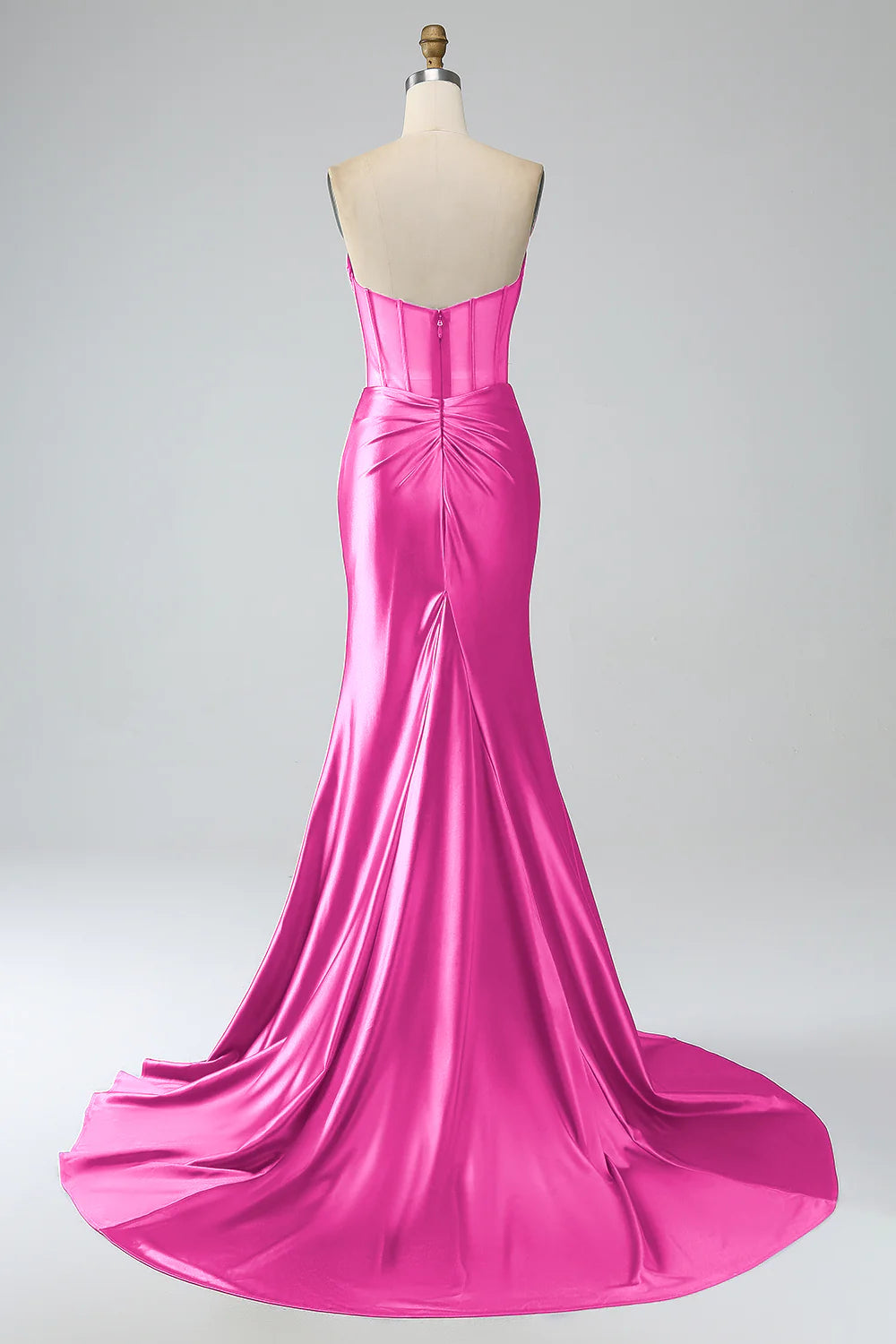 Elegant Red Mermaid Strapless Zipper Back Pleated Corset Slit Long Prom Dress With Train