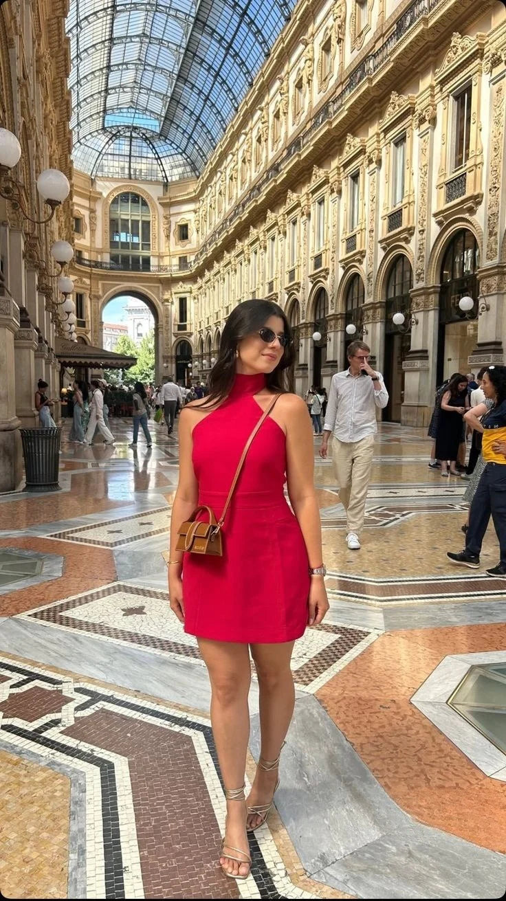 Elegant Red Off-the-shoulder Halter Neck Waisted Short Homecoming Dress Red Party Dress