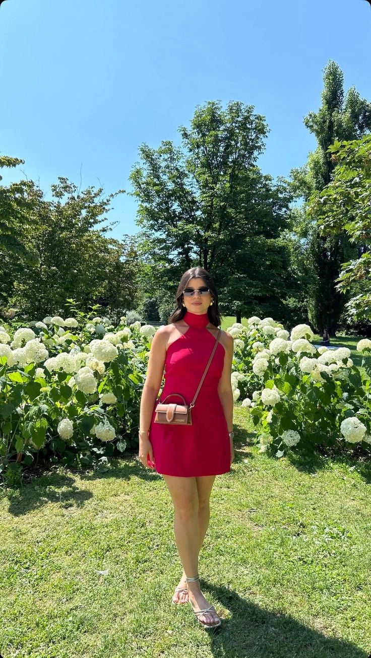 Elegant Red Off-the-shoulder Halter Neck Waisted Short Homecoming Dress Red Party Dress