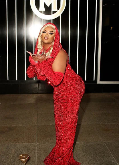 Elegant Red Sequin Halter Sheath V Neckline Long Prom Dresses Formal Evening Dress