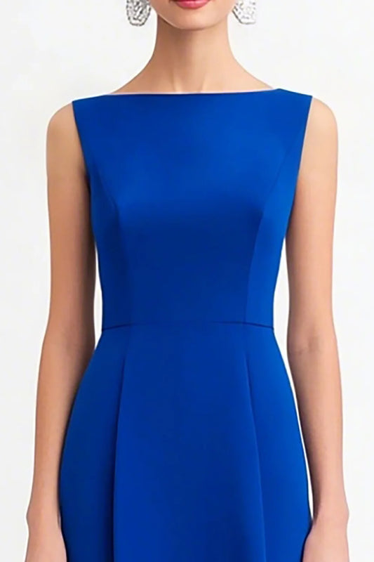 Elegant Royal Blue Boat Neck A Line Full Length Evening Dress Royal Blue Prom Dress