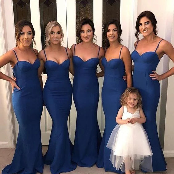 Elegant Royal Blue Mermaid Spaghetti Straps Long Prom Dress Sexy Sweetheart Bridesmaid Dresses