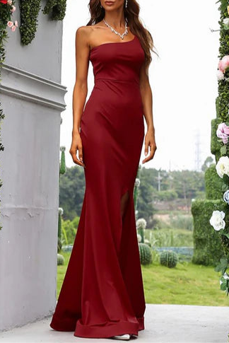 Elegant Royal Blue One-Shoulder Side Slit Mermaid Floor Length Long Evening Dress Prom Dress