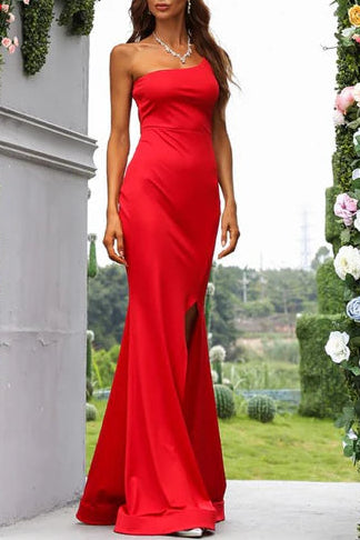 Elegant Royal Blue One-Shoulder Side Slit Mermaid Floor Length Long Evening Dress Prom Dress