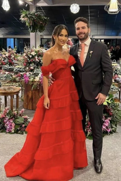 Elegant Rust Red Tulle A line Off The Shoulder Long Prom Dresses Budget Rust Red Party Dresses Birthday Outfits