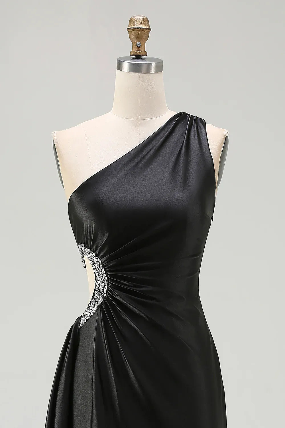 Elegant Sheath One-Shoulder Cutout Beaded Black Maxi Evening Dress For Sale