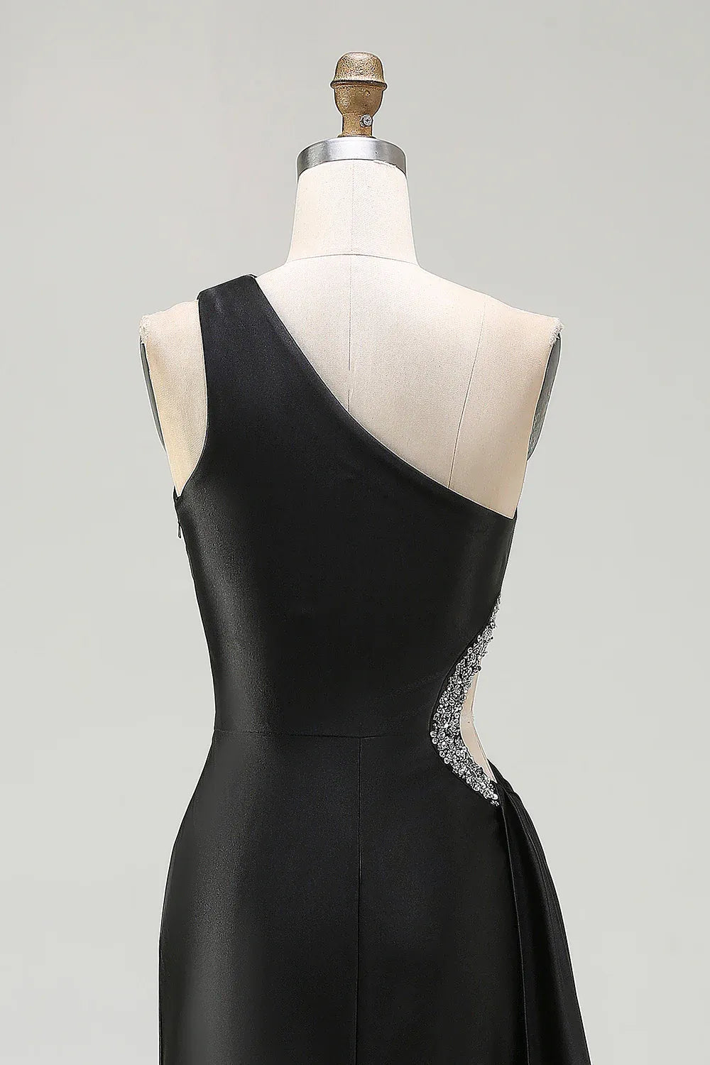 Elegant Sheath One-Shoulder Cutout Beaded Black Maxi Evening Dress For Sale