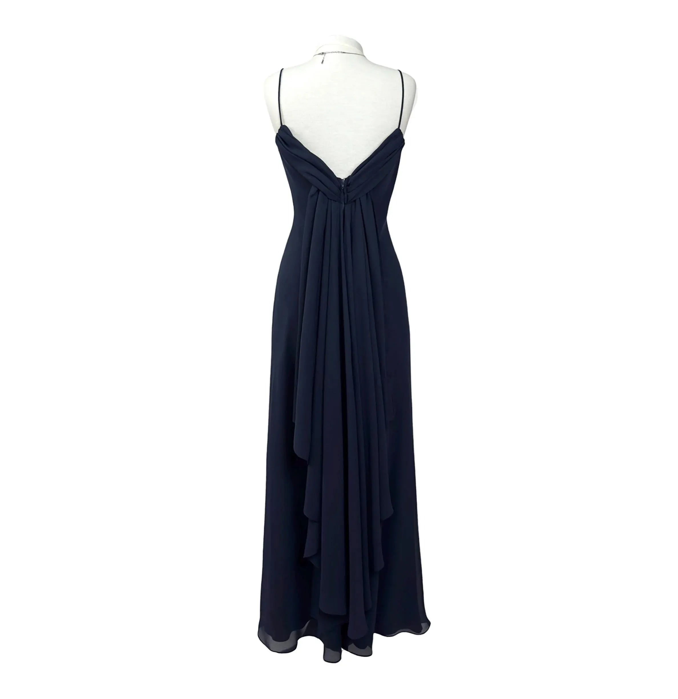 Elegant Sheath Spaghetti Strap Ruffle Chiffon Navy Floor-Length Prom Dress Custom