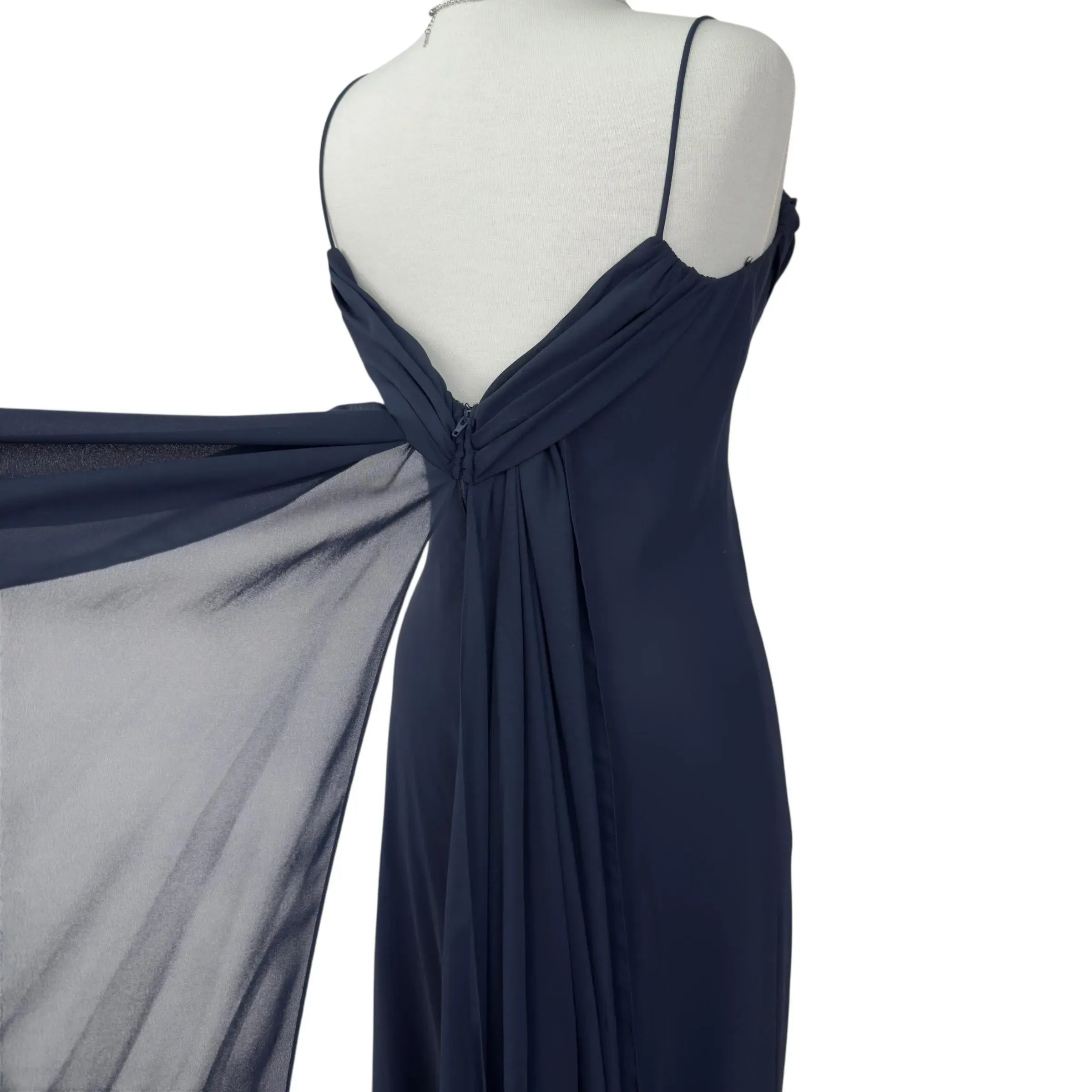 Elegant Sheath Spaghetti Strap Ruffle Chiffon Navy Floor-Length Prom Dress Custom