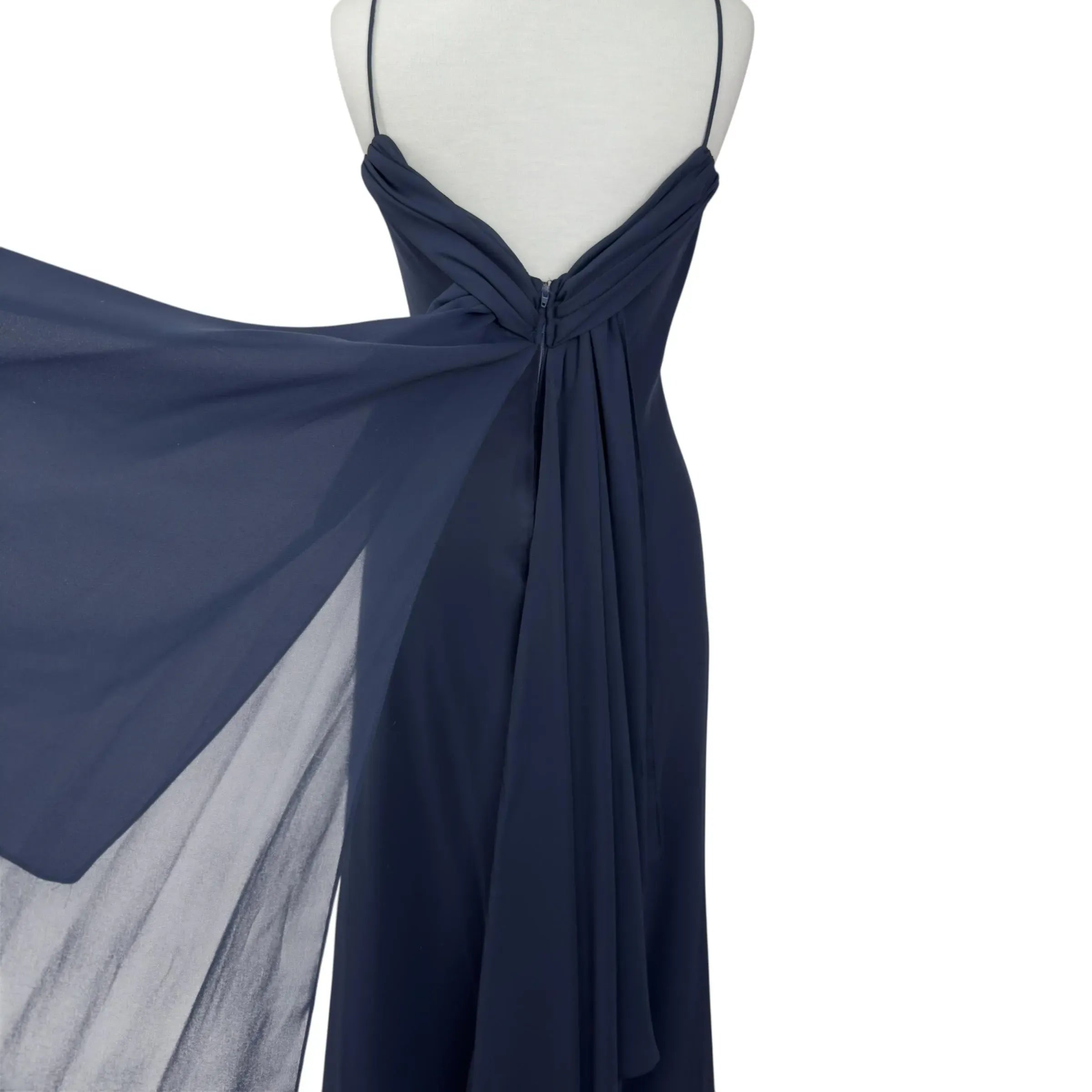Elegant Sheath Spaghetti Strap Ruffle Chiffon Navy Floor-Length Prom Dress Custom
