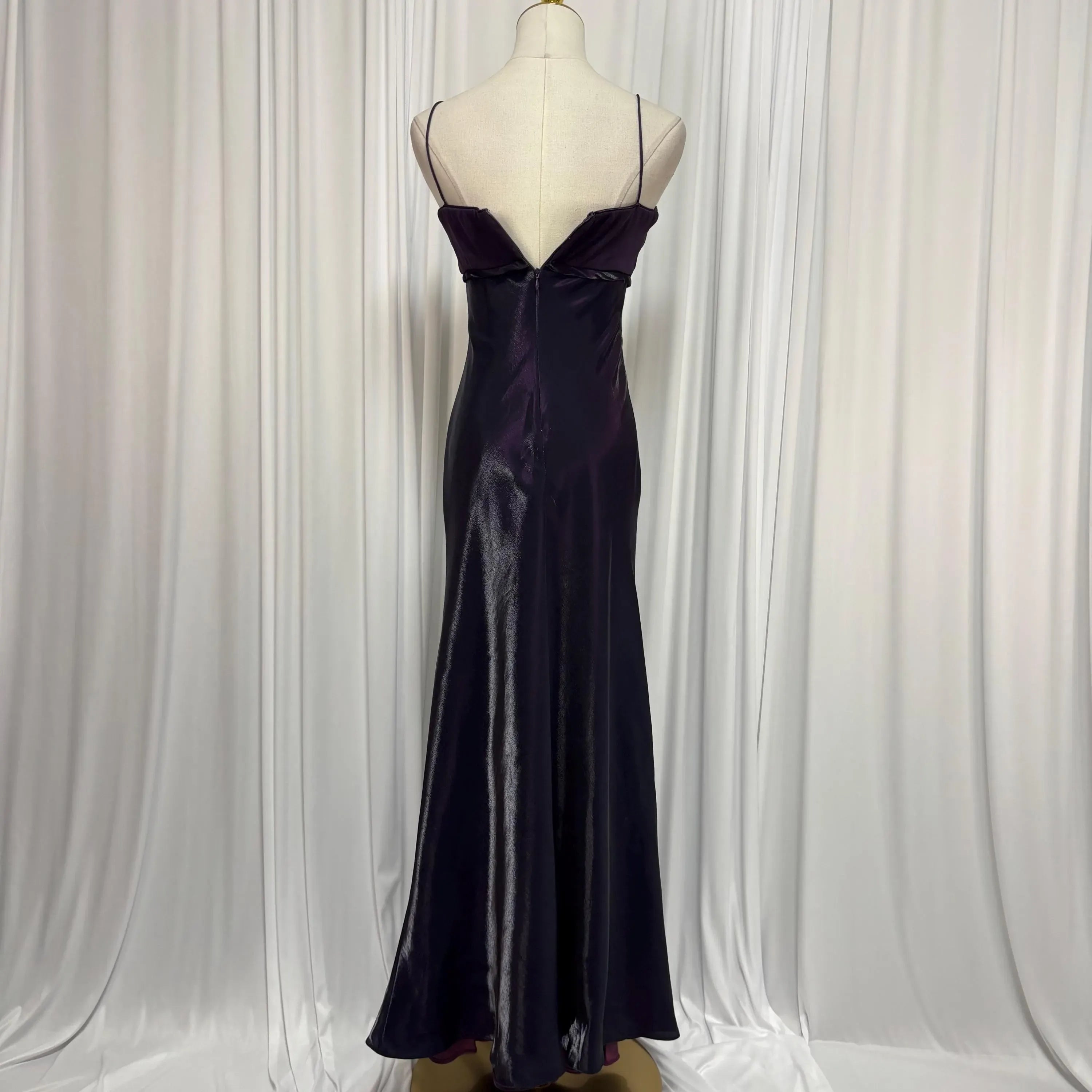 Elegant Sheath Spaghetti Straps Pleated Dark Purple Long Prom Dress With Bow