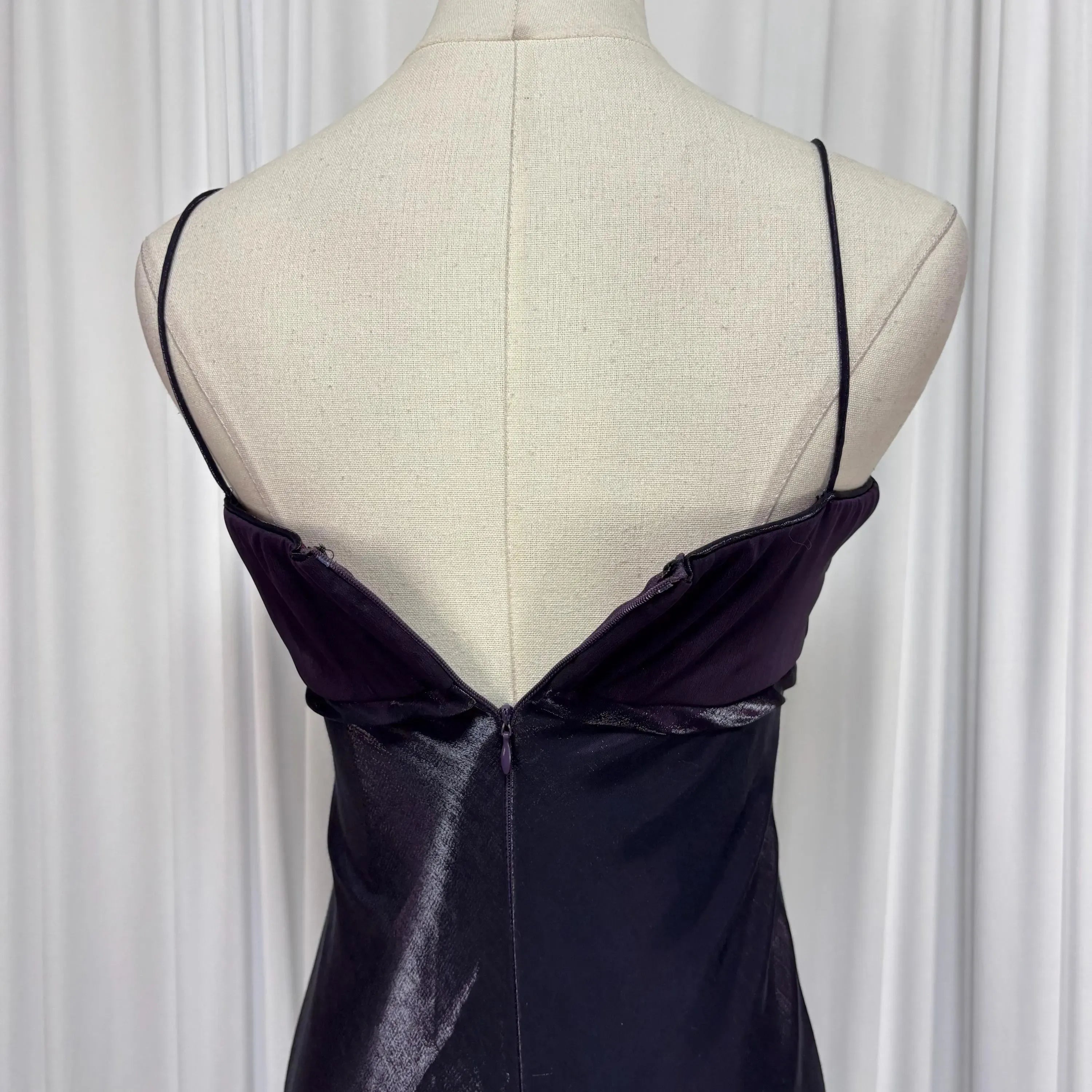 Elegant Sheath Spaghetti Straps Pleated Dark Purple Long Prom Dress With Bow