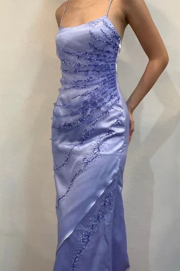 Elegant Spaghetti Straps Appliques Sheath Sleeveless Prom Dress