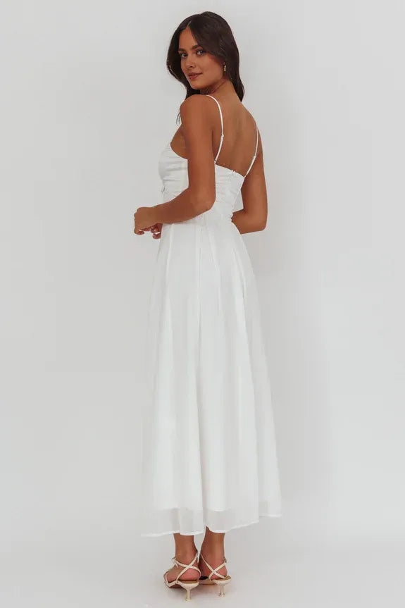 Elegant Spaghetti Straps Butterfly Applique White Prom Maxi Dress