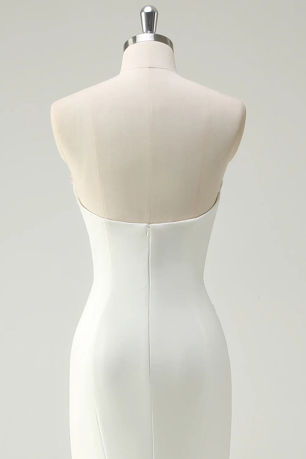 Elegant Sparkly White Floral Sequin Strapless Back zipper Mermaid Long Prom Dress