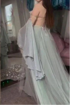 Elegant Tulle A Line Off The Shoulder Long Sleeves Floor-length Evening Dress Prom Dresses