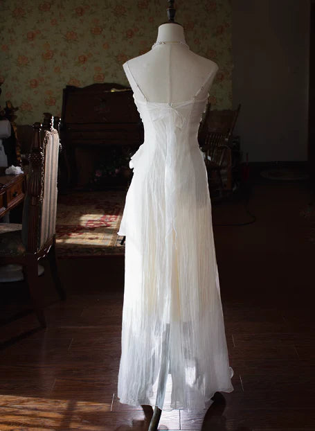 Elegant White Chiffon Camellia Strap Prom Dress With Asymmetrical Hem Discount Long Party Dresses