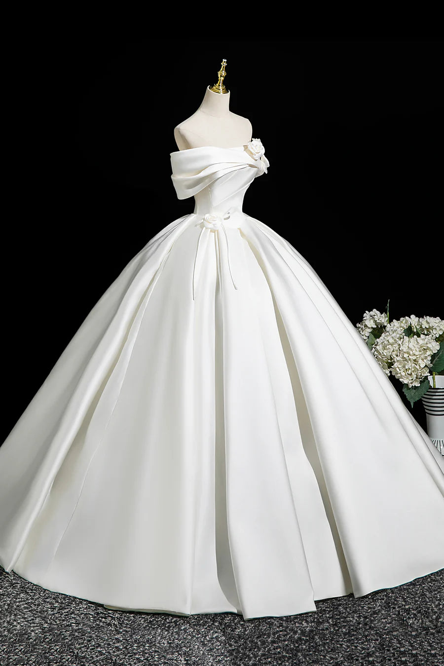 Elegant White Satin A-Line Off the Shoulder Long Party Dress Wedding Dress