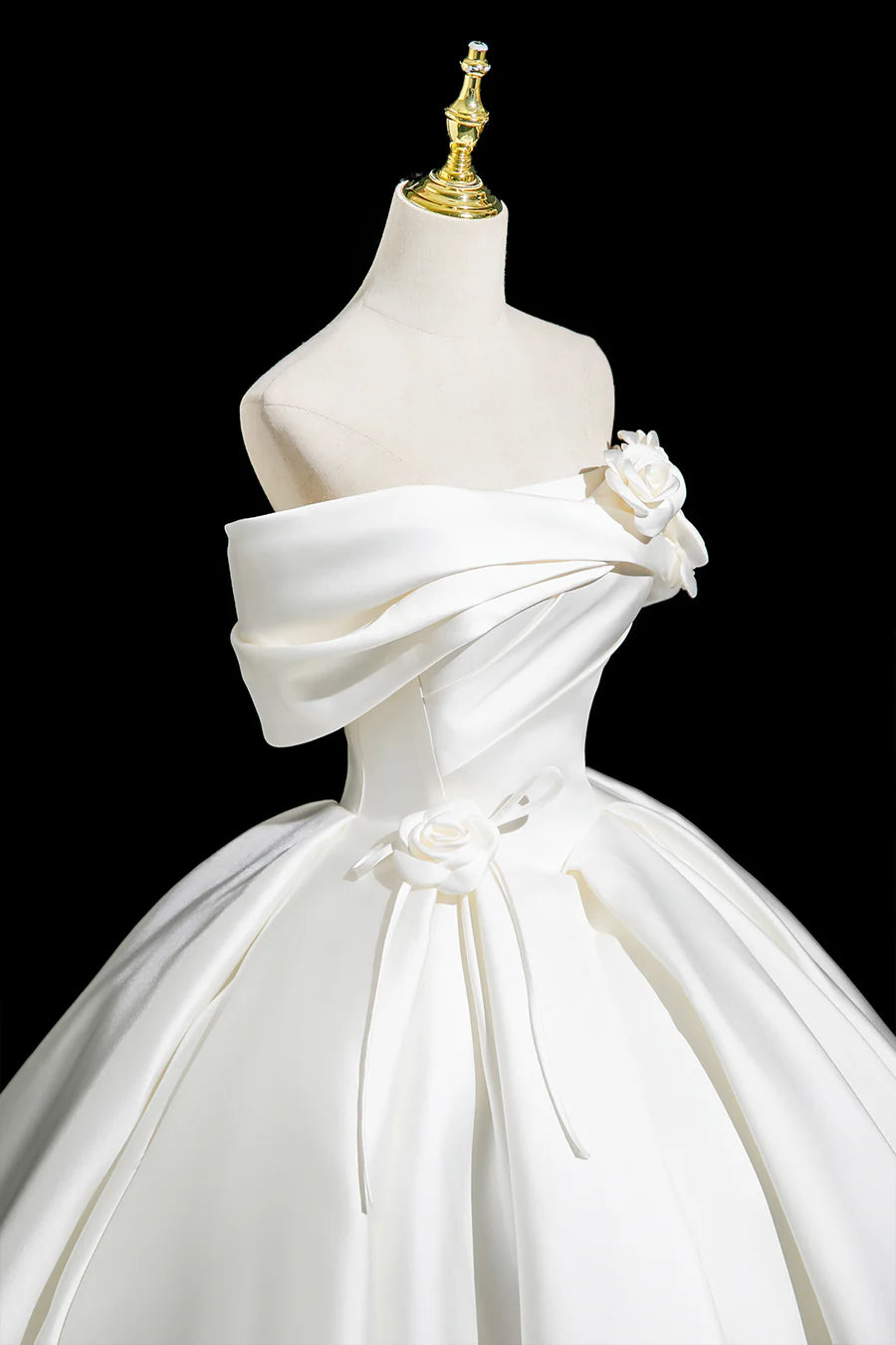 Elegant White Satin A-Line Off the Shoulder Long Party Dress Wedding Dress