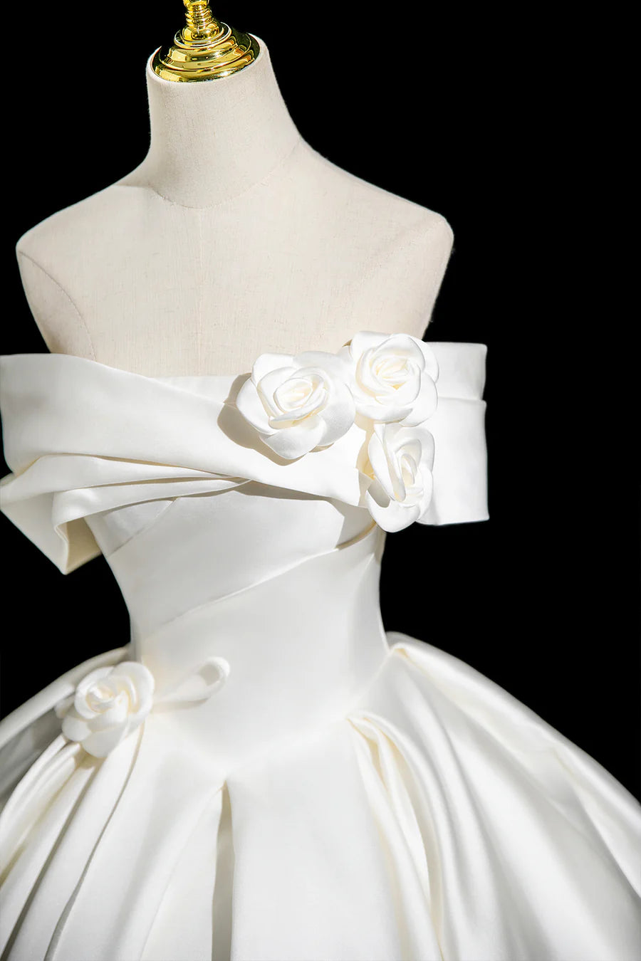 Elegant White Satin A-Line Off the Shoulder Long Party Dress Wedding Dress