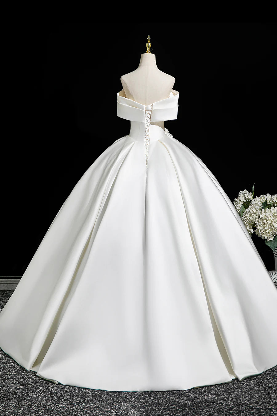 Elegant White Satin A-Line Off the Shoulder Long Party Dress Wedding Dress