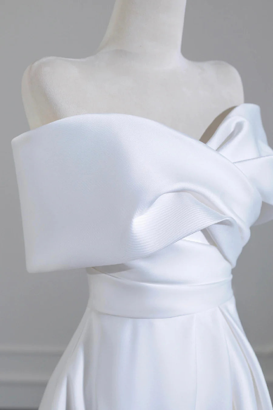 Elegant White Satin A-Line Off the Shoulder Long Wedding Dress Evening Party Dress