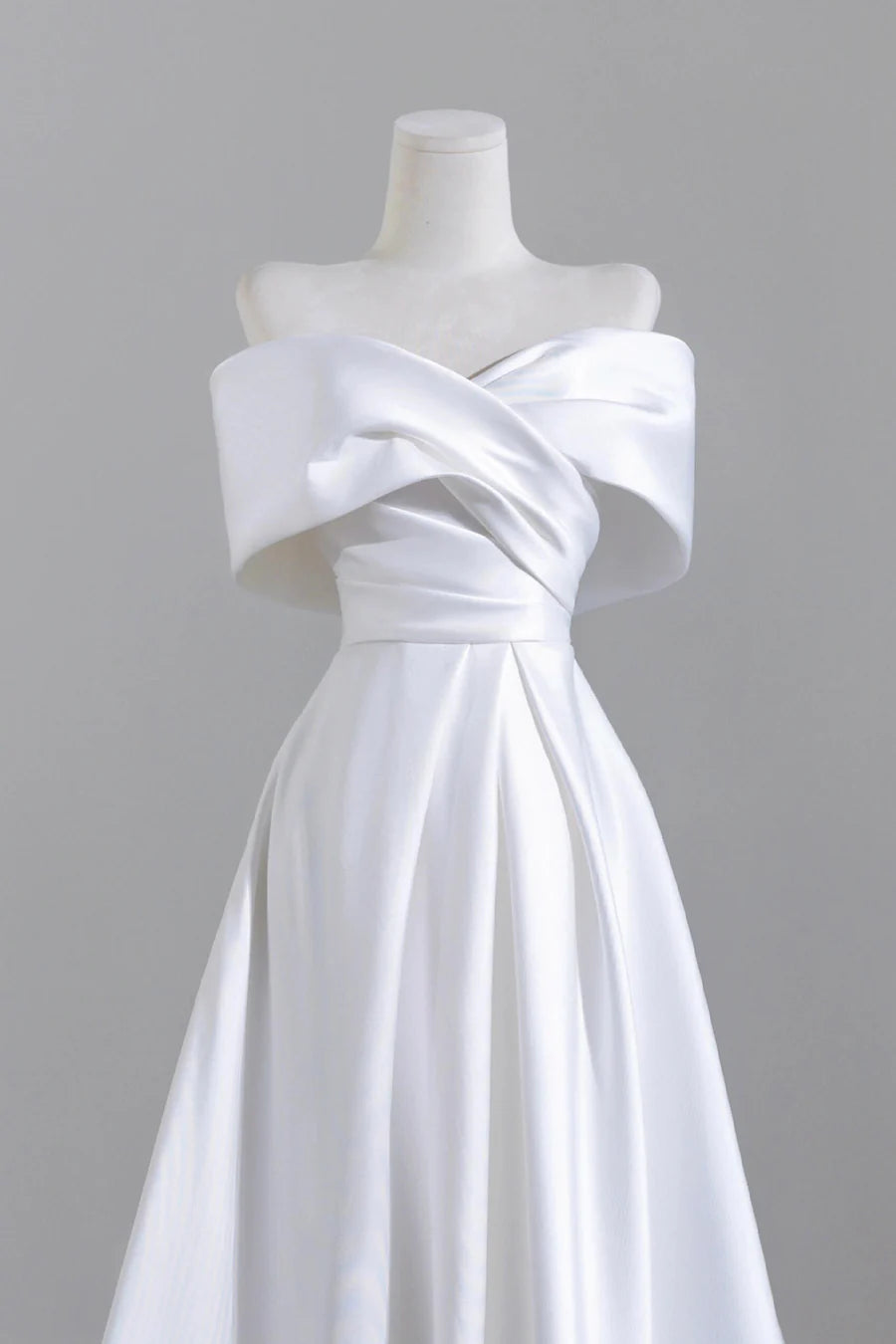 Elegant White Satin A-Line Off the Shoulder Long Wedding Dress Evening Party Dress