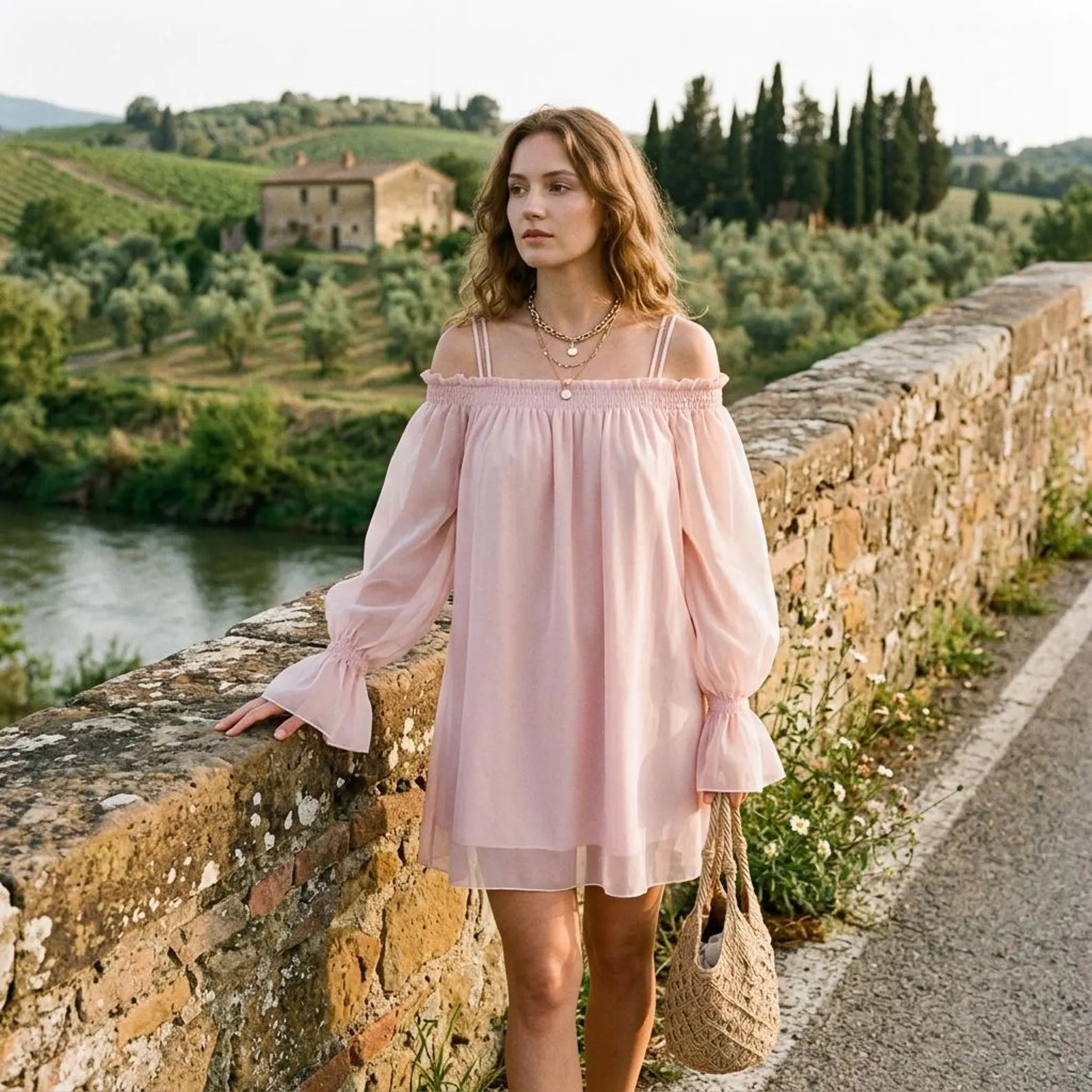 Elegant A-Line Off-Shoulder Long Sleeve Bohemian Blush Pink Mini Homecoming Dresses