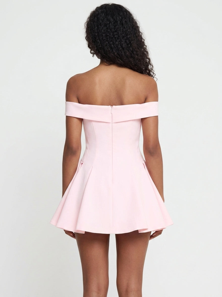 Elegant A-Line Off-Shoulder Pleated Pink Mini Homecoming Dress For Ladies