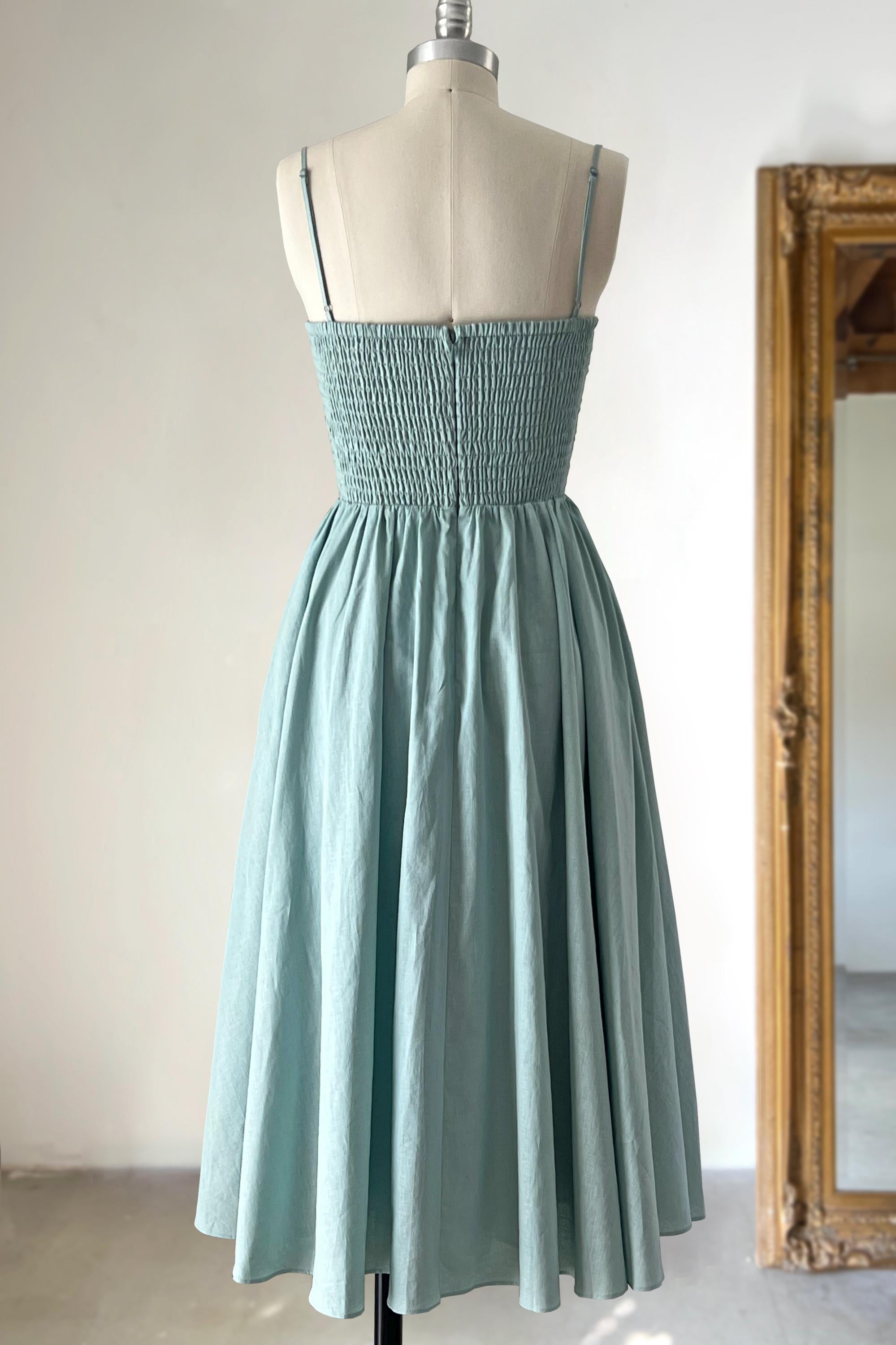 Elegant A-Line Spaghetti Strap Ruched Dusty Blue Tea-Length Homecoming Dress