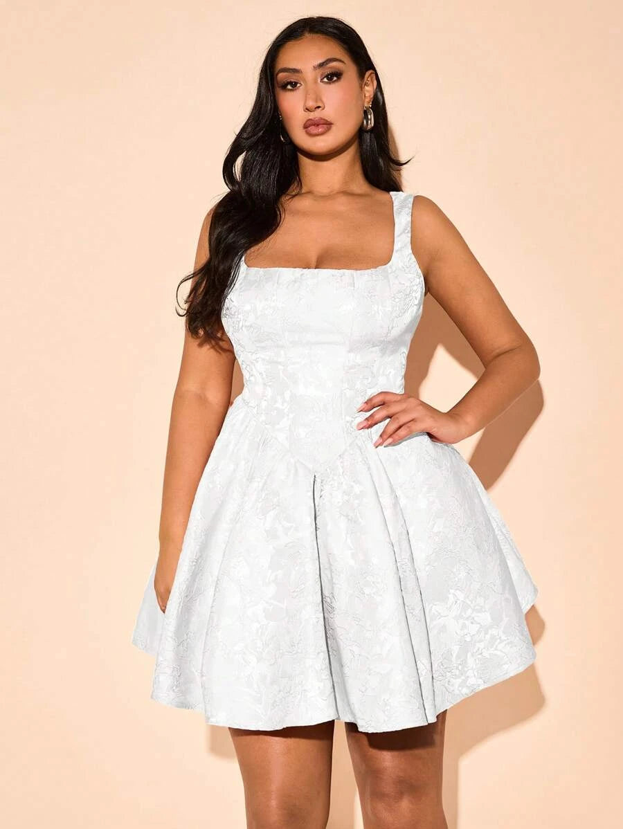 Elegant A-Line Square Neck Bow Back Jacquard White Short Homecoming Dresses