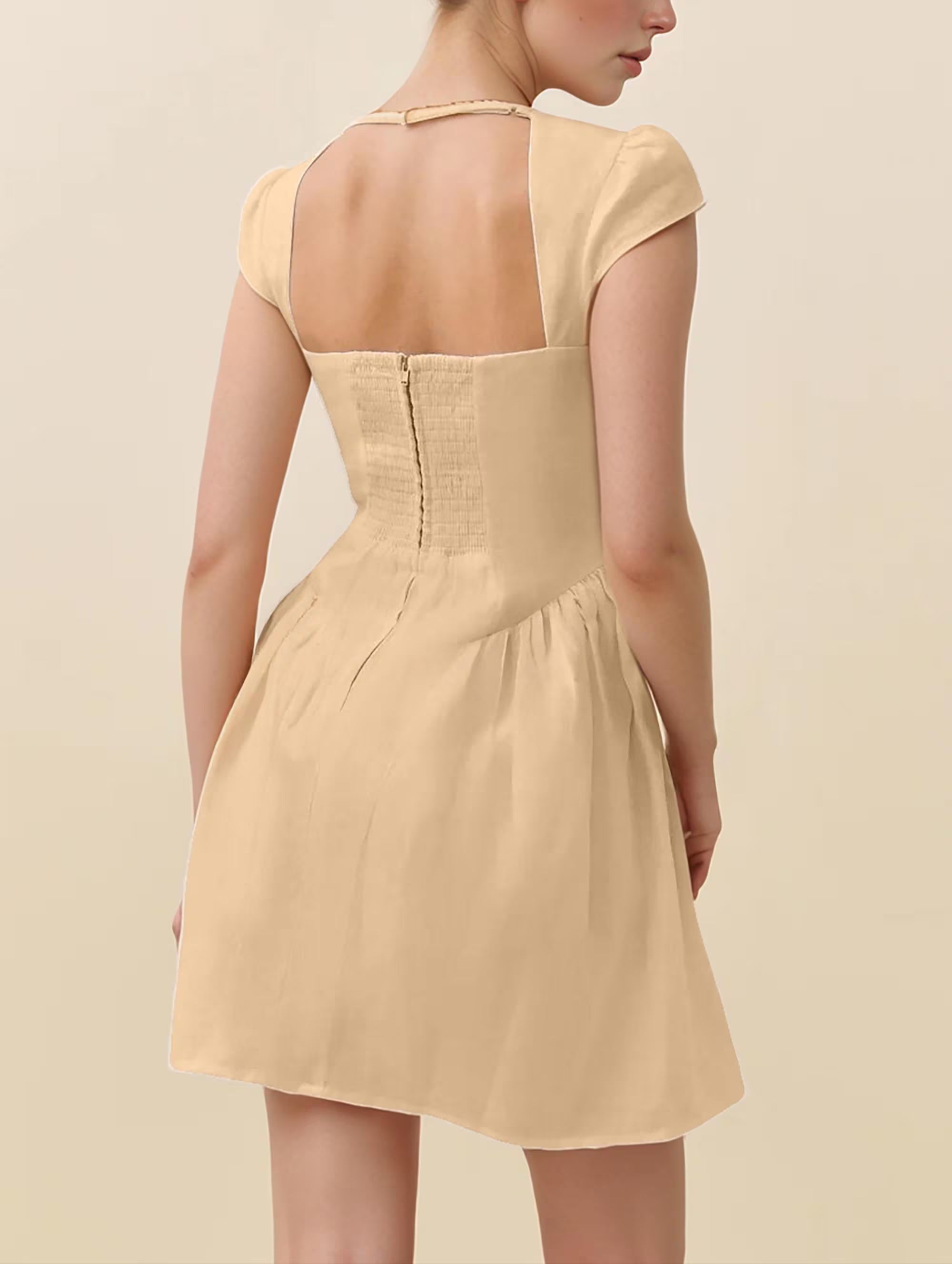Elegant A-Line Square Neck Cap Sleeve Pale Yellow Mini Homecoming Dress Custom