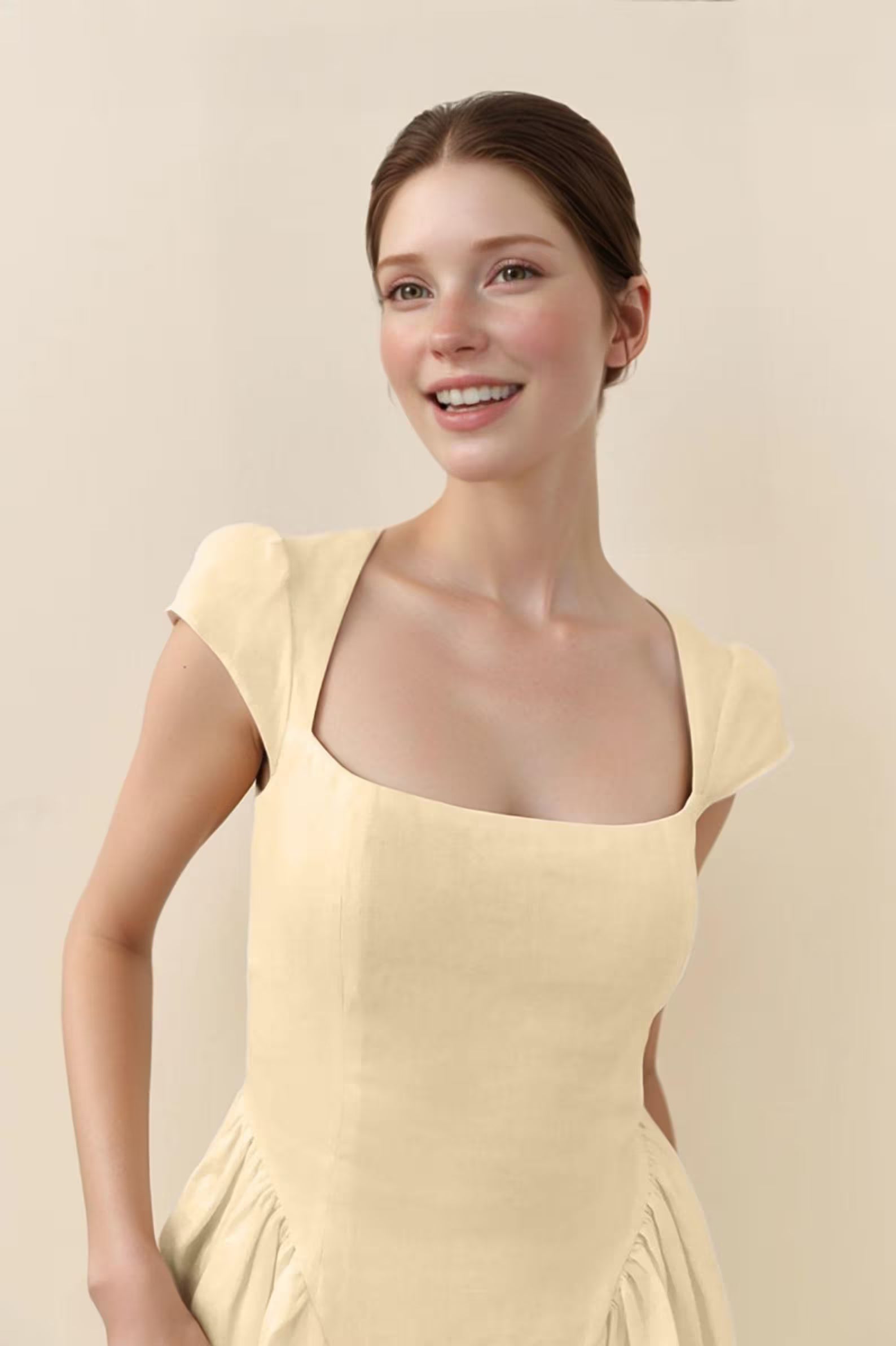 Elegant A-Line Square Neck Cap Sleeve Pale Yellow Mini Homecoming Dress Custom