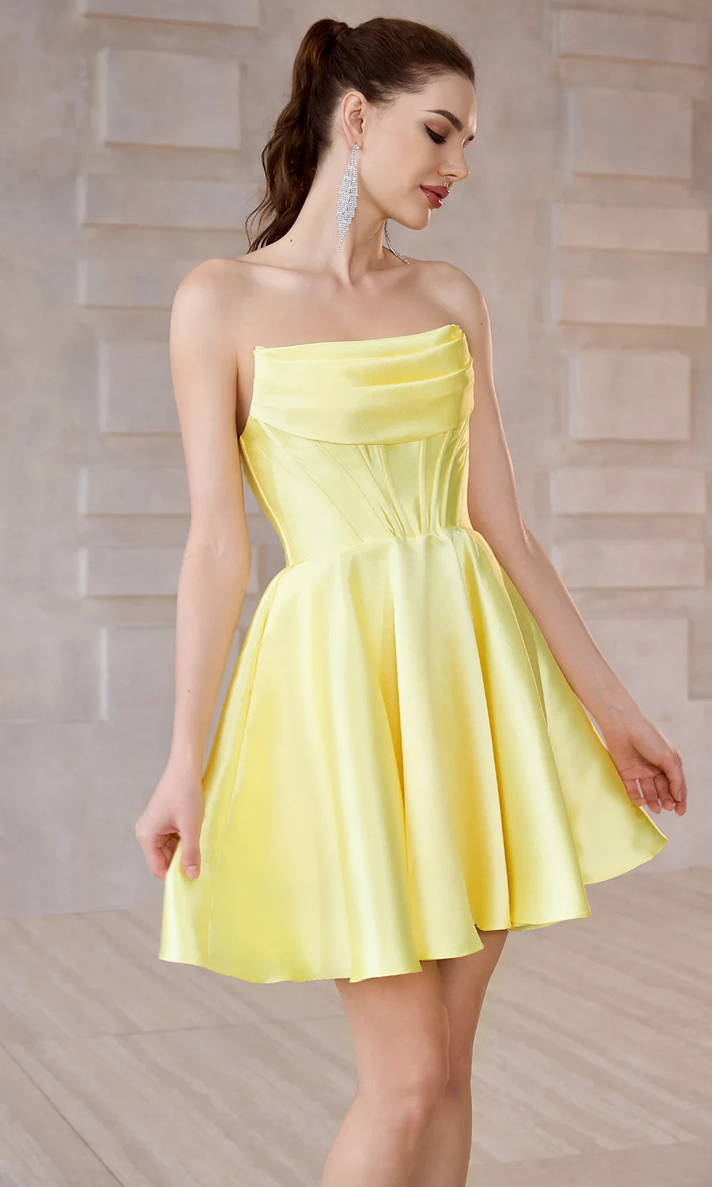 Elegant A-Line Strapless Corset Draped Light Blue Short Homecoming Dress With Pockets