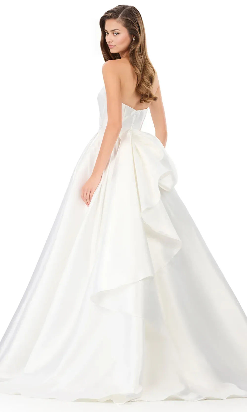 Elegant A-Line Strapless Pleated Bow Ruffle Back Ivory Floor-Length Prom Dress