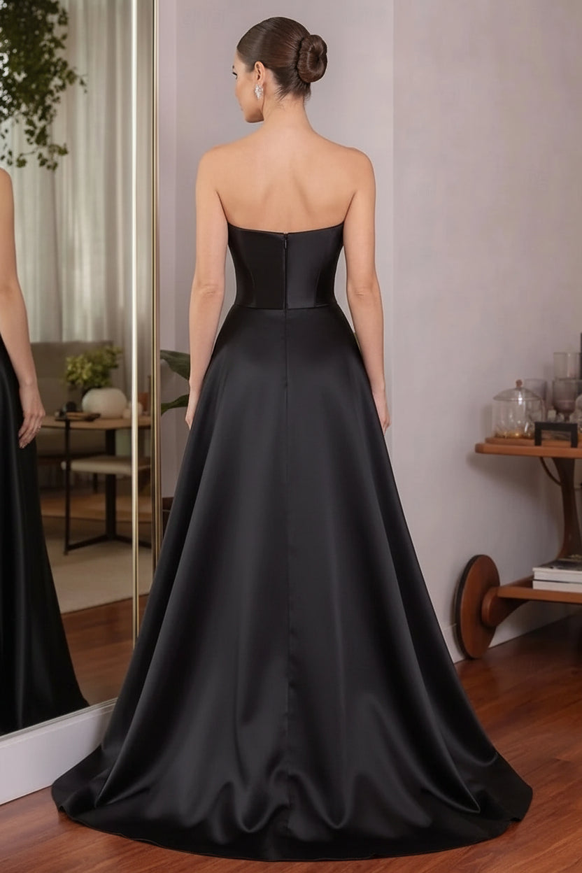 Elegant A-Line Strapless Two-Tone Tulle Black Floor-Length Prom Dress Ready To Ship
