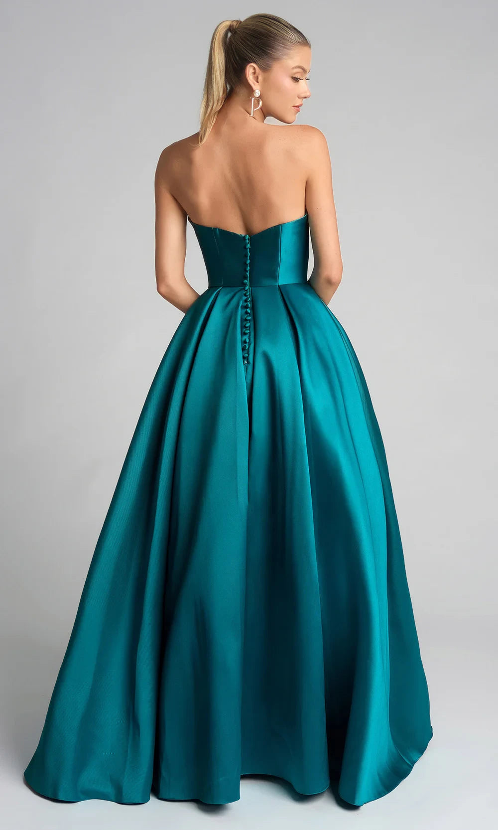 Elegant A-Line Sweetheart Bow-Detail Satin Emerald Floor-Length Prom Dress