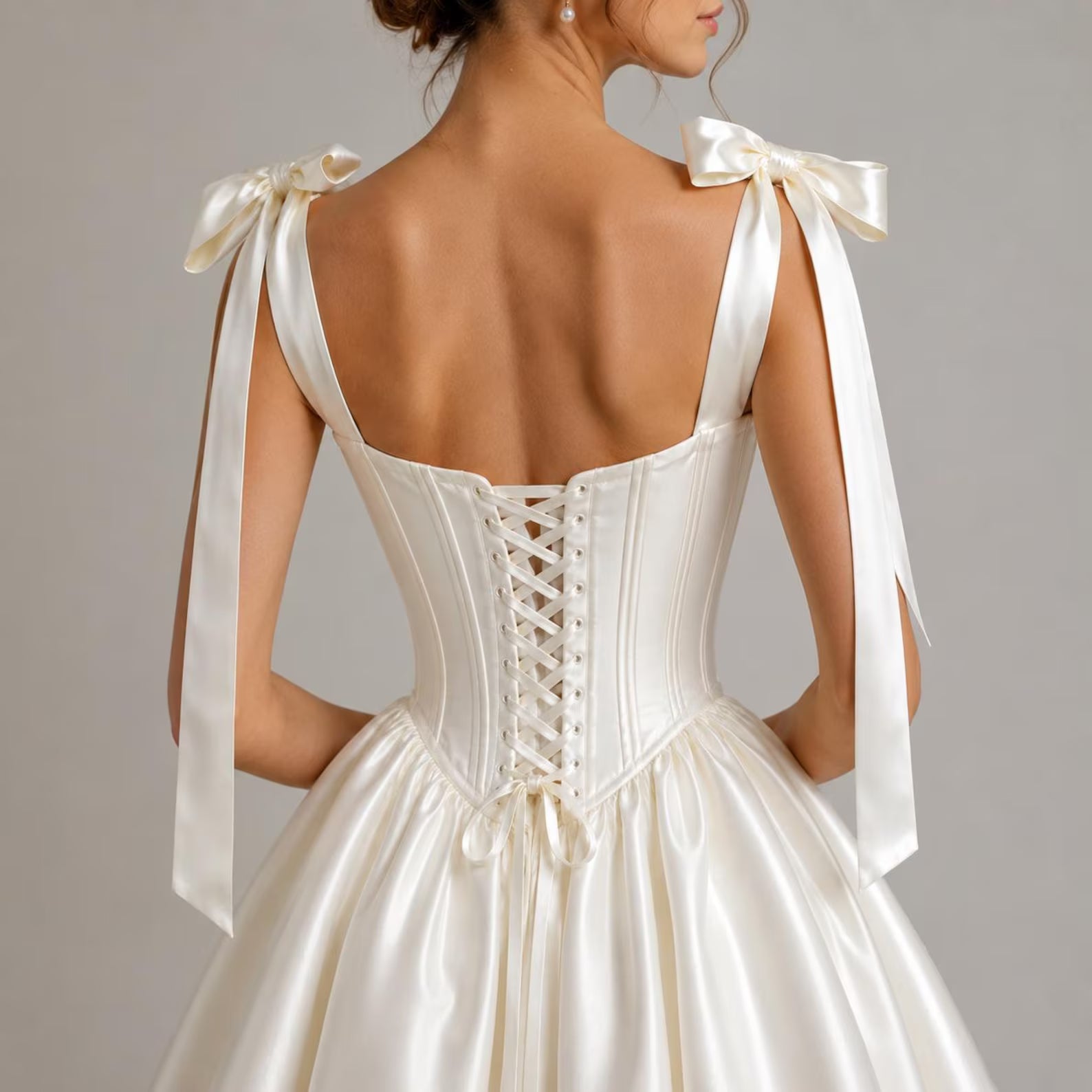 Elegant A-Line Sweetheart Bow-Strap Corset Satin Ivory Short Homecoming Dresses
