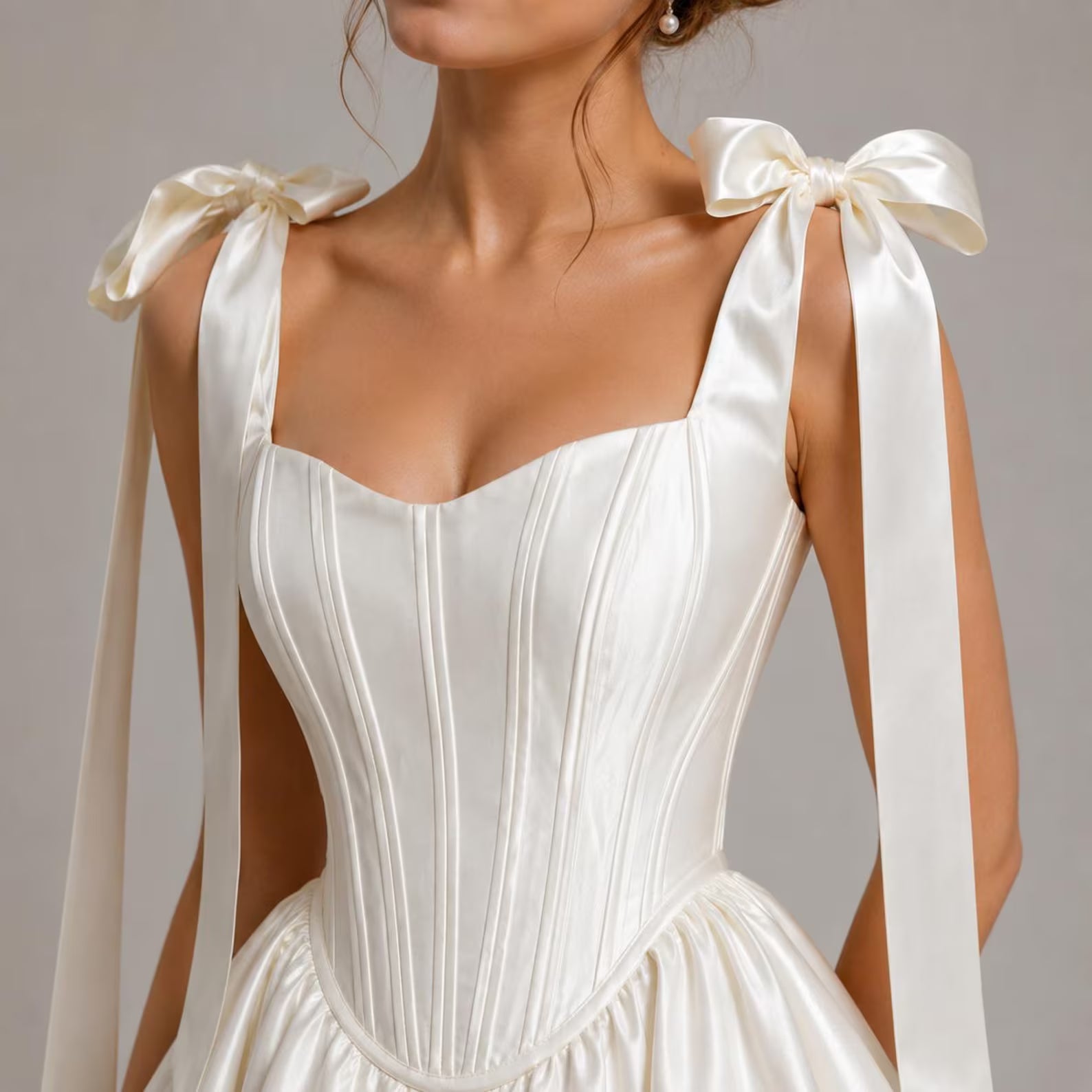 Elegant A-Line Sweetheart Bow-Strap Corset Satin Ivory Short Homecoming Dresses