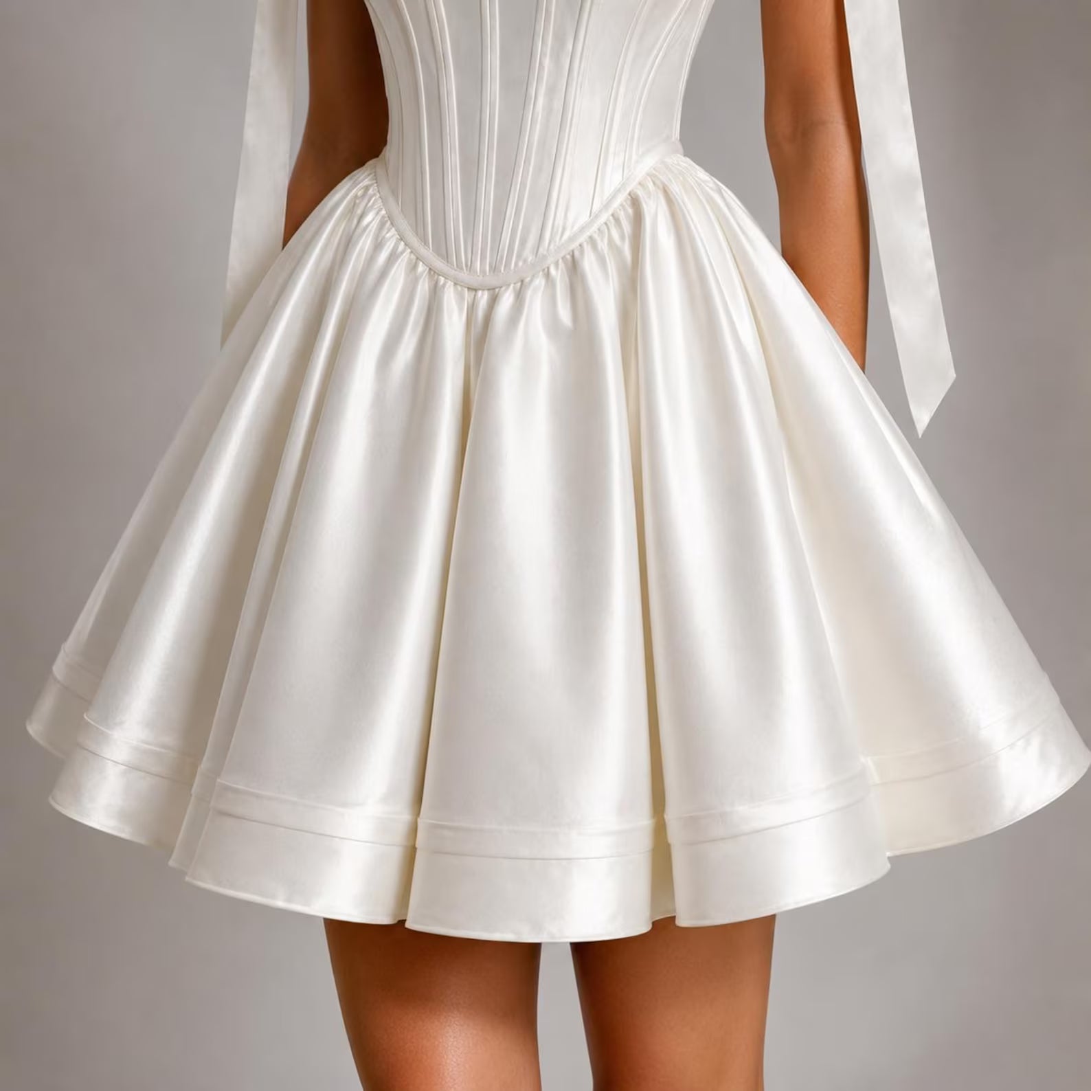 Elegant A-Line Sweetheart Bow-Strap Corset Satin Ivory Short Homecoming Dresses