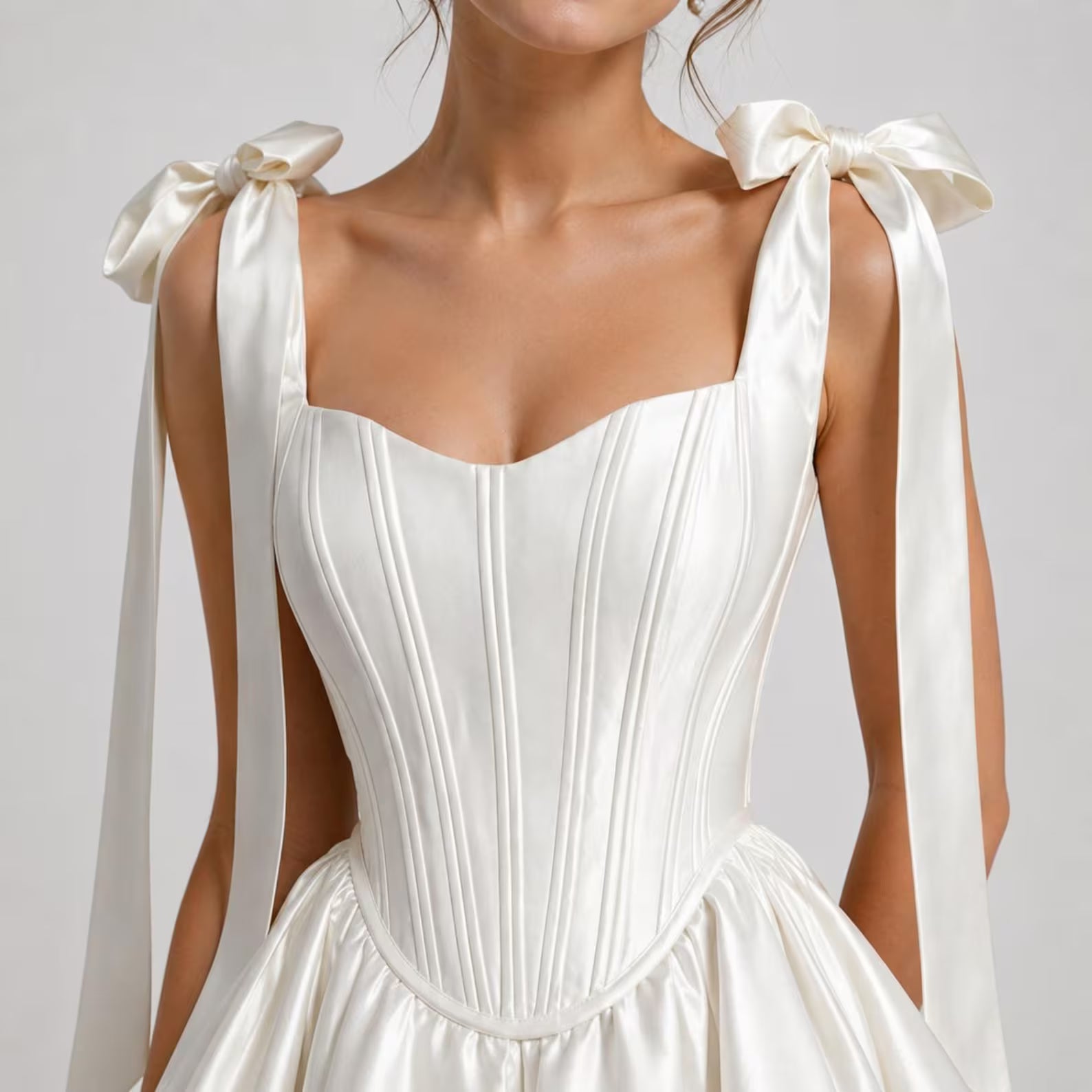 Elegant A-Line Sweetheart Bow-Strap Corset Satin Ivory Short Homecoming Dresses