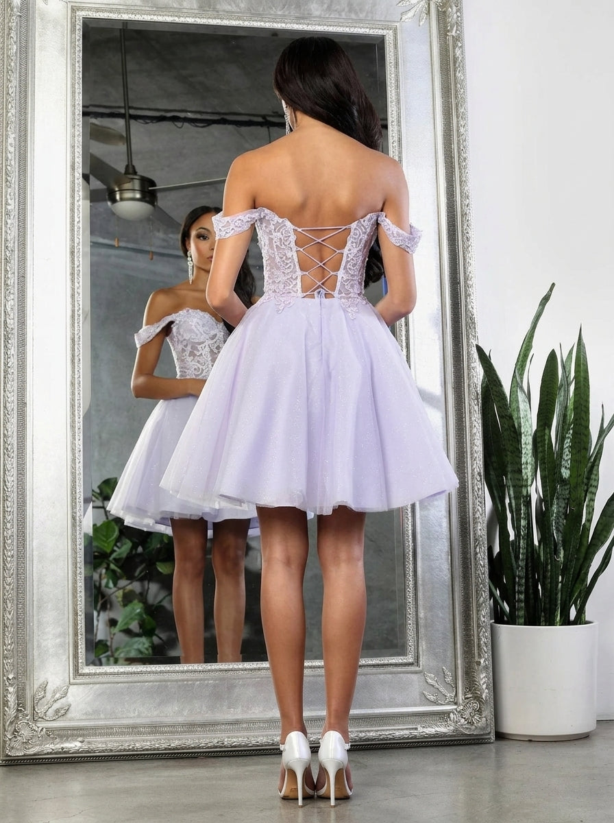 Elegant A-Line Sweetheart Corset Applique Glitter Lavender Short Homecoming Dress