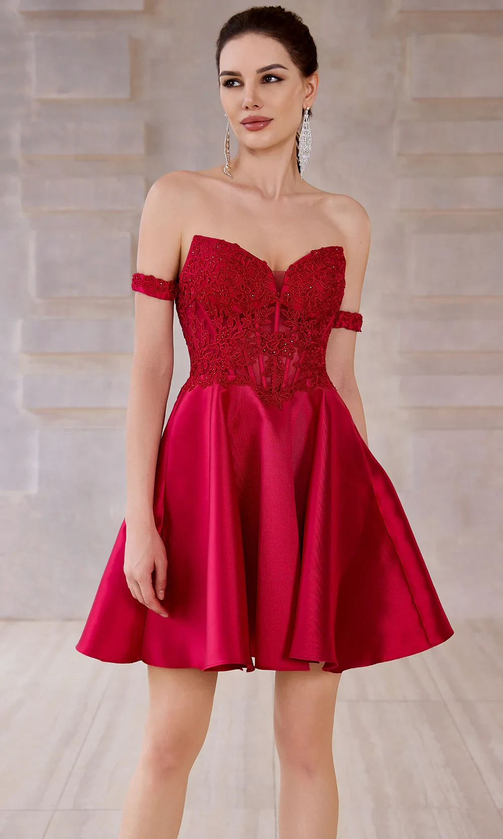 Elegant A-Line Sweetheart Off-Shoulder Lace Appliques Black Short Homecoming Dress