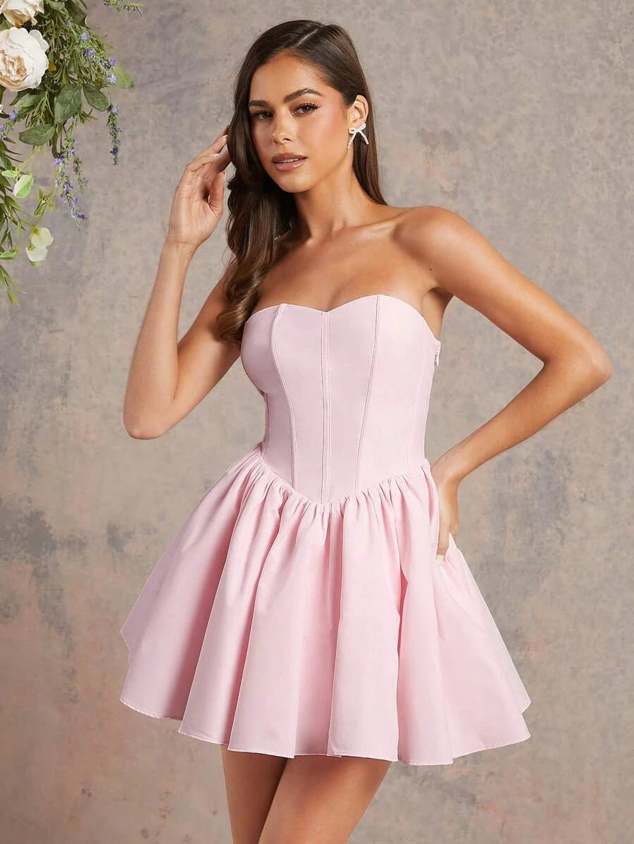 Elegant A-Line Sweetheart Strapless Corset Pleated Pink Short Homecoming Dress