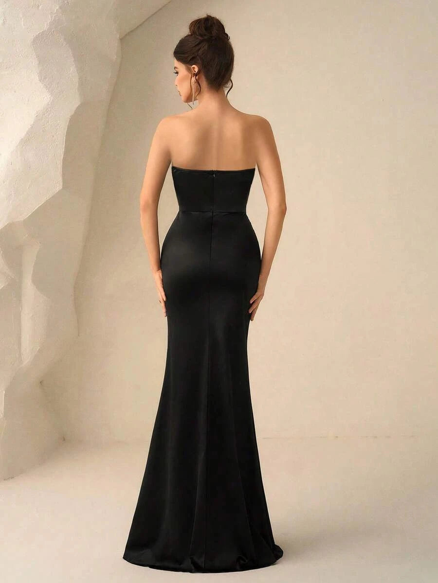 Elegant Mermaid Sweetheart Corset Sequin Ruched Satin Black Floor-Length Prom Dress