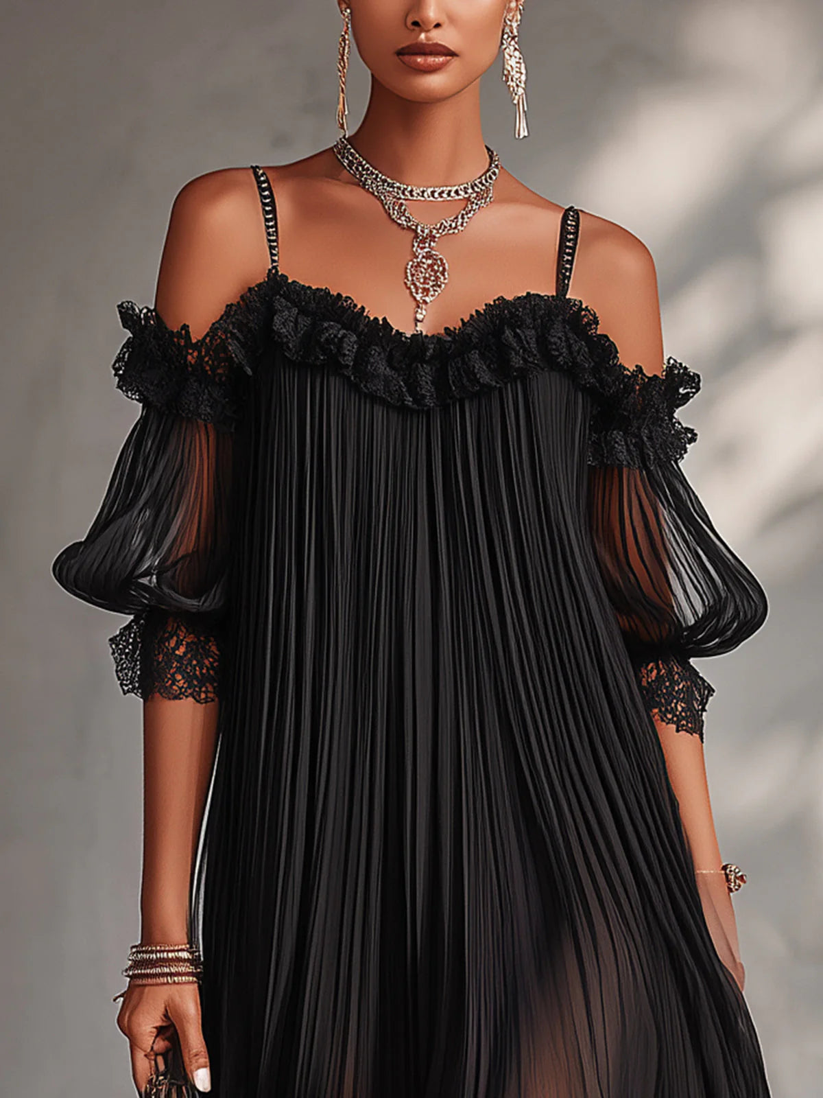 Elegant Off-Shoulder Ruffled Pleated Lace Trim Black Mini Homecoming Dresses