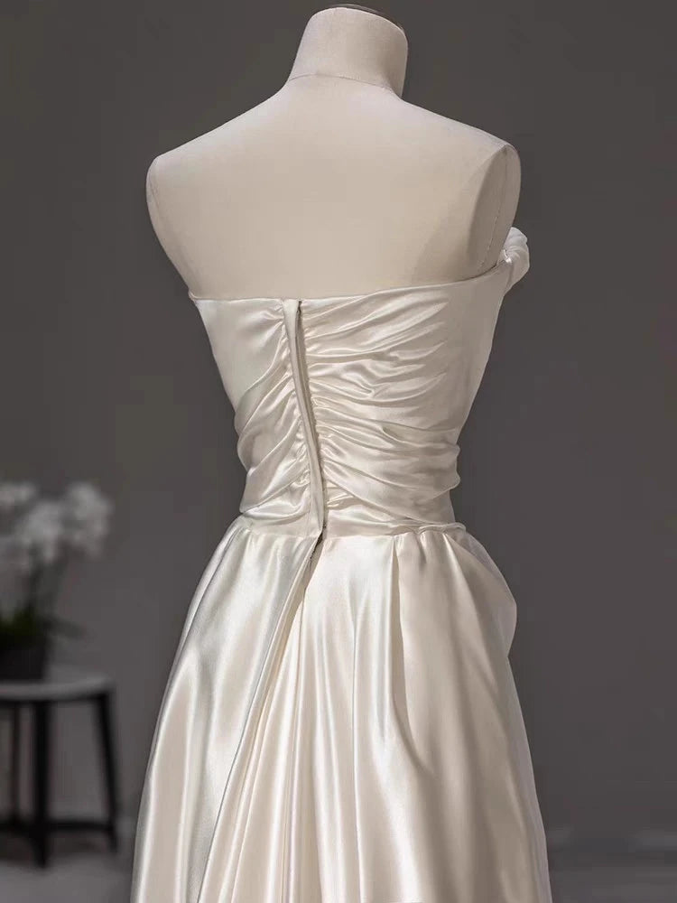 Elegant Sheath Cowl Neck Flowy Satin Ivory Floor-Length Wedding Dress With Cape