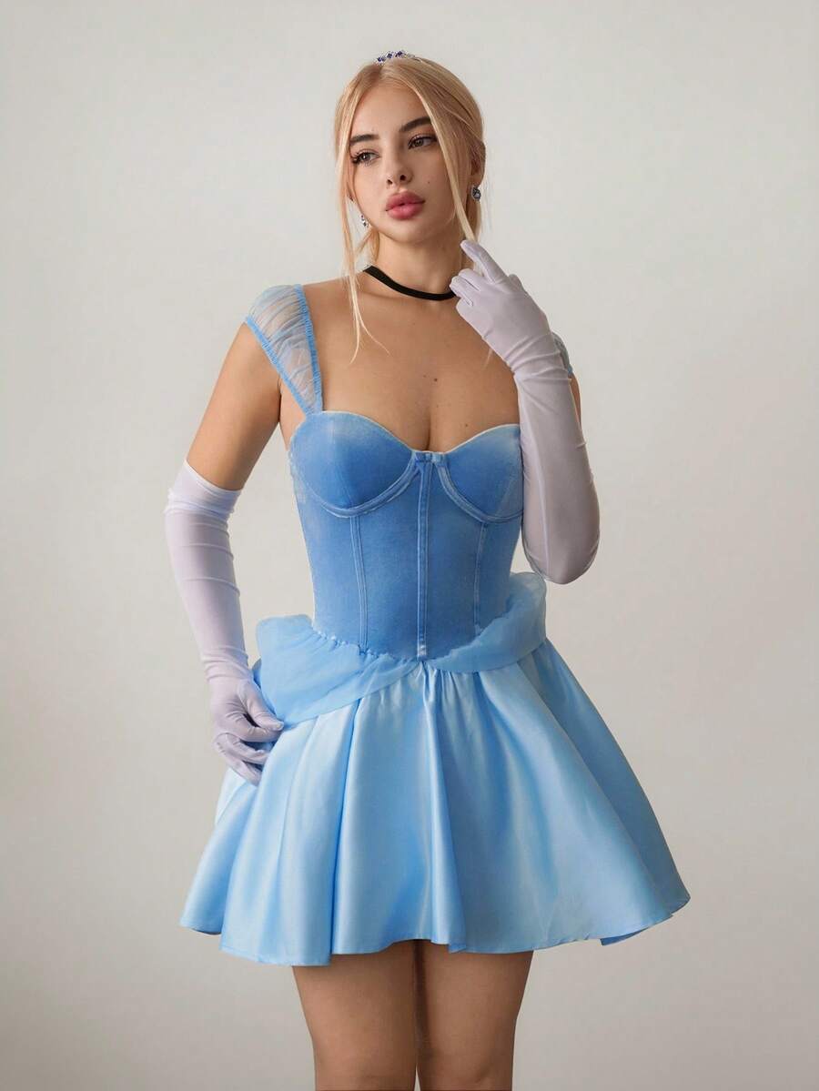 Enchanting A-Line Sweetheart Sheer Cap Sleeve Corset Sky Blue Short Homecoming Dress