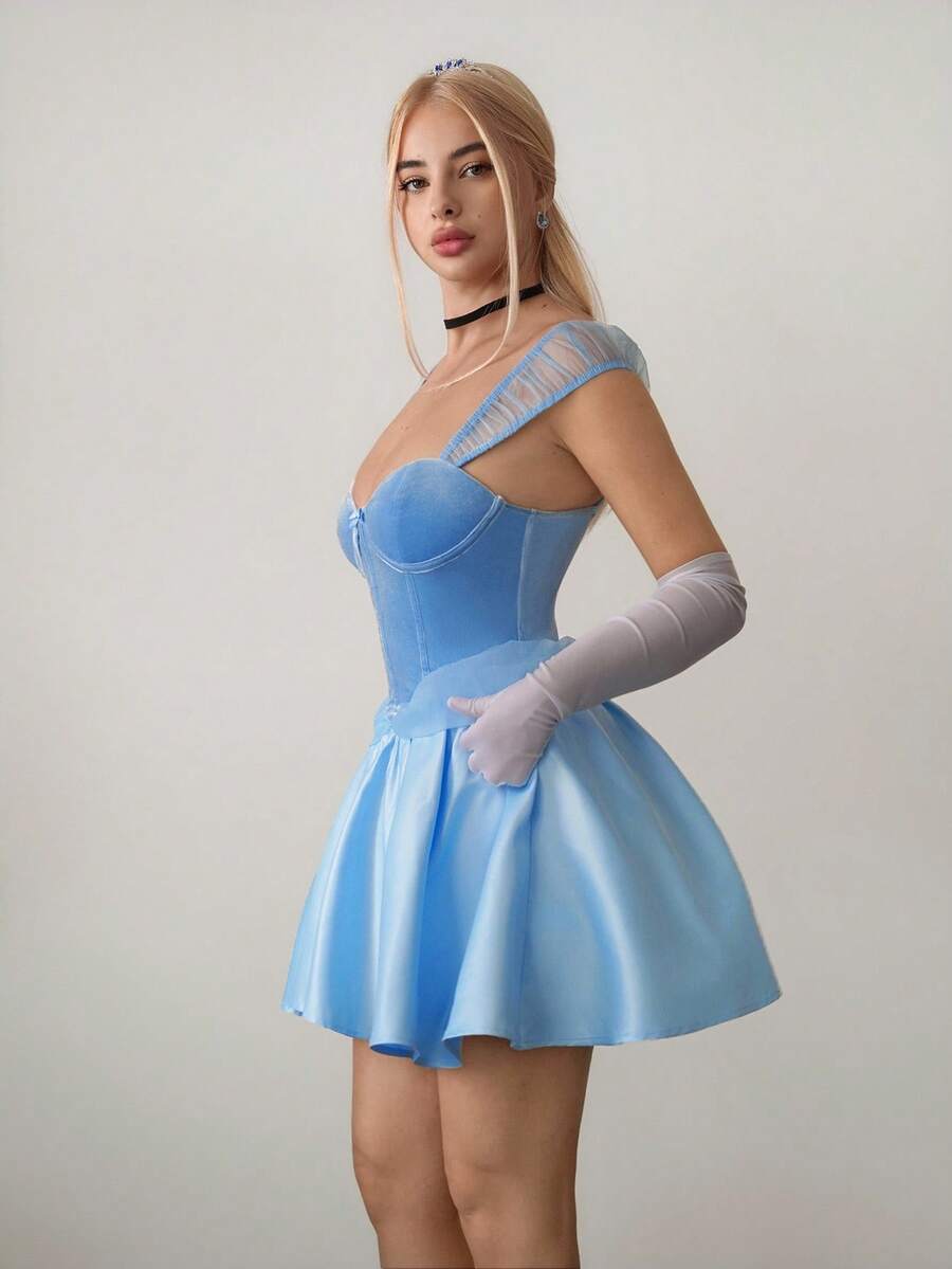 Enchanting A-Line Sweetheart Sheer Cap Sleeve Corset Sky Blue Short Homecoming Dress